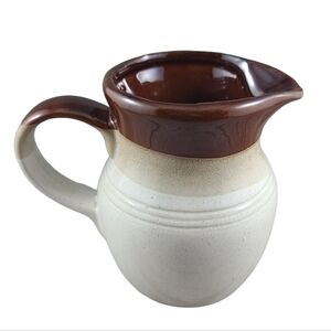 Pottery Brown Cream Dip Jug Pitcher Milk Juice Flowers MCM Retro Kitchen Vintage